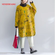 Осенне-зимний длинный свитер для женщин, повседневный Свободный пуловер с высоким воротом и рисунком из мультфильма, одежда больших размеров