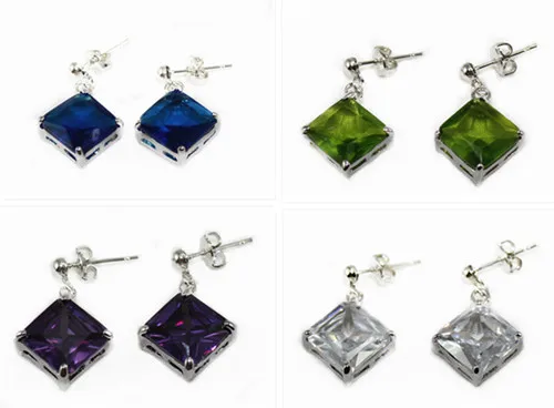 

4 colors! wholesale beautiful gift 10*10mm blue/green/ purple/gray crystal stud Earring