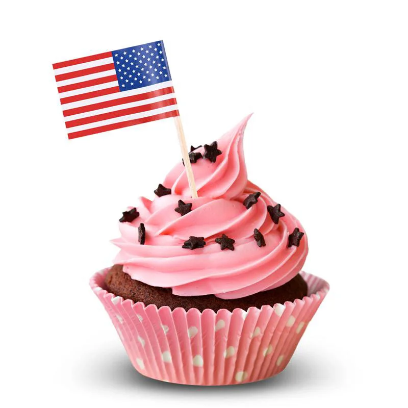 100 шт. американский флаг, палочки, американский флаг, пищевые зубочистки, кекс, Коктейльные Фруктовые палочки, вечерние, рождественские украшения, день рождения