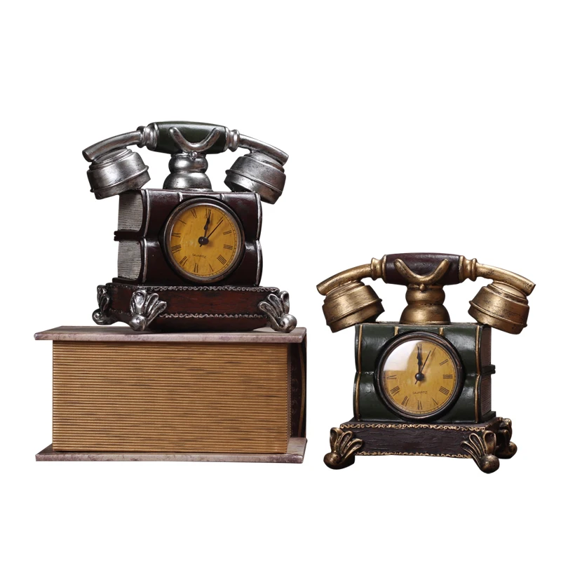 The resin european-style creative telephone clock, antique set of cafe bar cafe shop handicraft soft adornment decoration