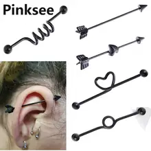 1 шт., шикарные серьги из нержавеющей стали, пирсинг в виде сердца, стрела, промышленный хрящ, Длинные прямые кольца для женщин и мужчин, серьги-гвоздики, ювелирные изделия в стиле панк