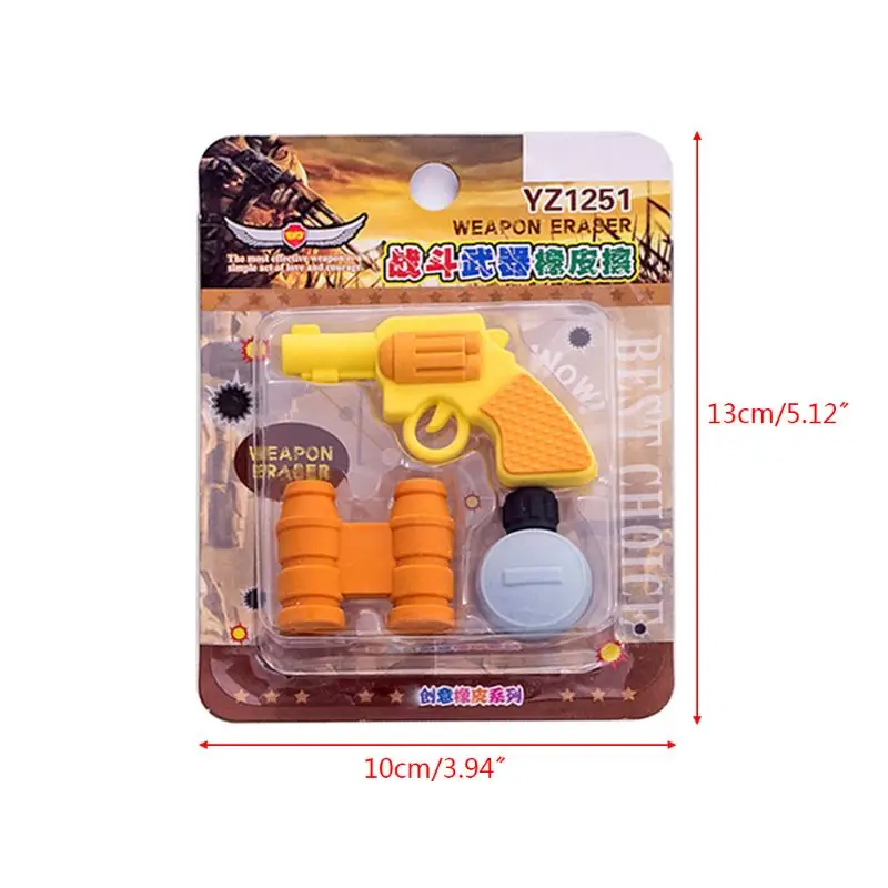 3pcs/set Creative Weapons Pistol Shape Pencil Rubber Eraser Correction Kawaii Stationery School Supplies Kids Gifts