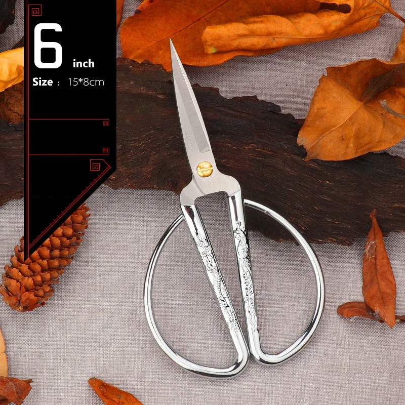 Profession Stainless Steel Paper Cutting Scissors Vintage Retro Sewing Scissors Durable Embroidery Tailor Scissors for Fabric - Цвет: 6inch Silver