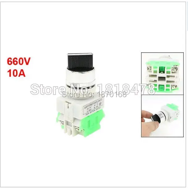 

660 V 10A 4 terminal sekrup 3 posisi Rotary hitam saklar pemilih