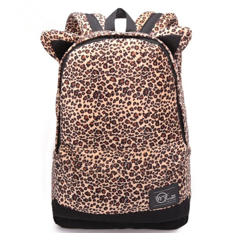 

designer leopard Backpack Women rucksack ladies Cute cat velvet Backpacks woman School Bags for girls back pack Bagpack Mochila
