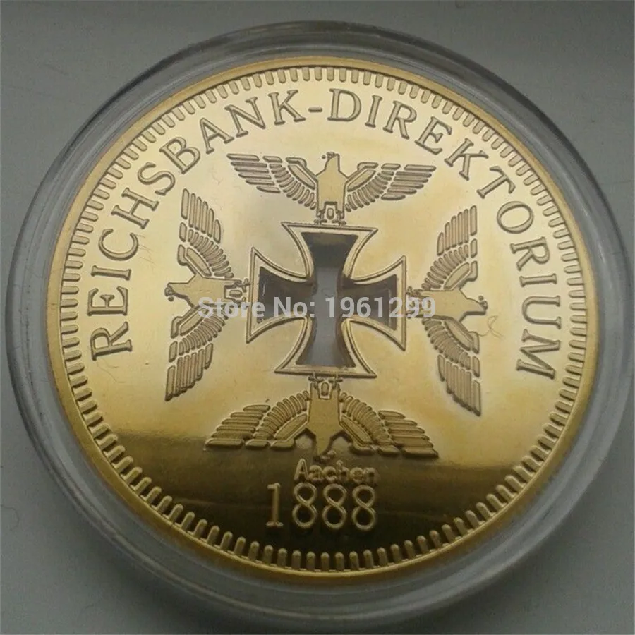 

1888 Reichsbank 24k gold plated 1oz german coin, 15pcs/lot, 999/1000 Commander Erwin Rommel War Coin, Hot sale free shipping