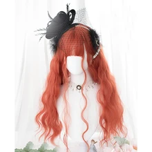 Косплей салон H762479 65 см длинные вьющиеся оранжевые Хэллоуин Лолита Япония милые синтетические волосы дамы челка парик для костюмированной вечеринки+ Кепка