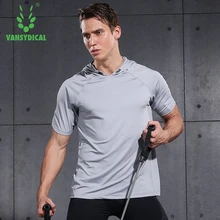 Vansydical мужской спортивный топ для бега и тренировок с капюшоном рубашки дышащая майка для бодибилдинга майка с коротким рукавом стринги