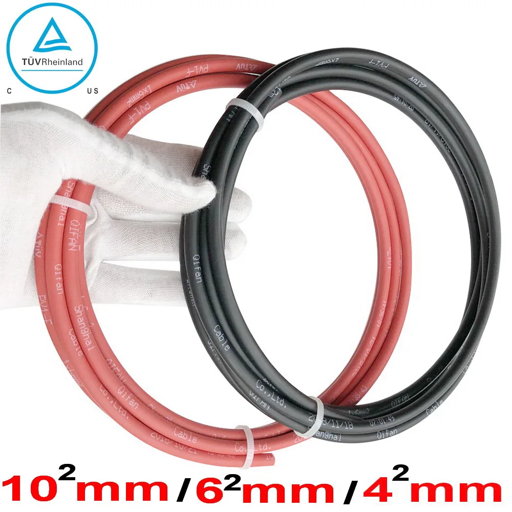 

40m/roll PV Cable 10mm2 Solar Panel Cable Wire 20m Red+20m Black solar cable Copper Conductor XLPE Jacket TUV approve 6mm2 4mm2