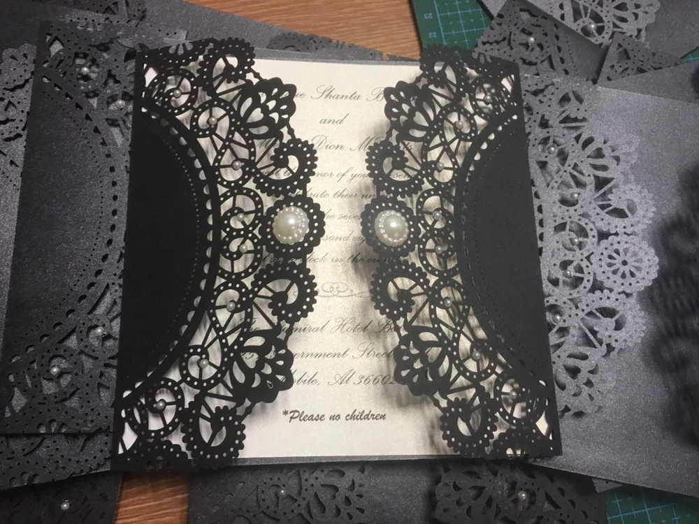  Laser Cutting Invitations Black Wedding Invitation With Customized Wording - Set of 50 - 32863454569