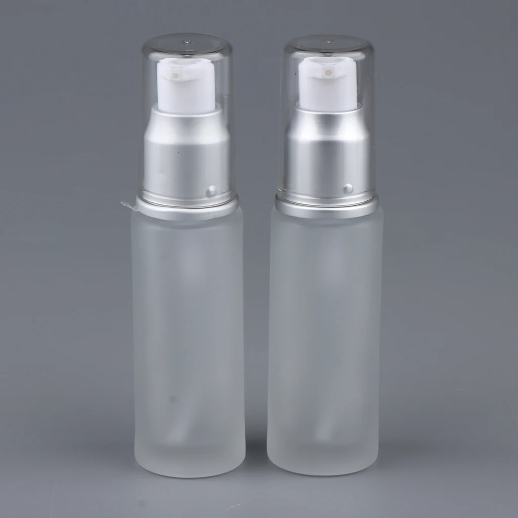 2Pcs Empty Refill Glass Bottle Lotions Serum Pump Dispenser Travel Storage Container Cosmetics Bottles Perfume Atomizer Bottle