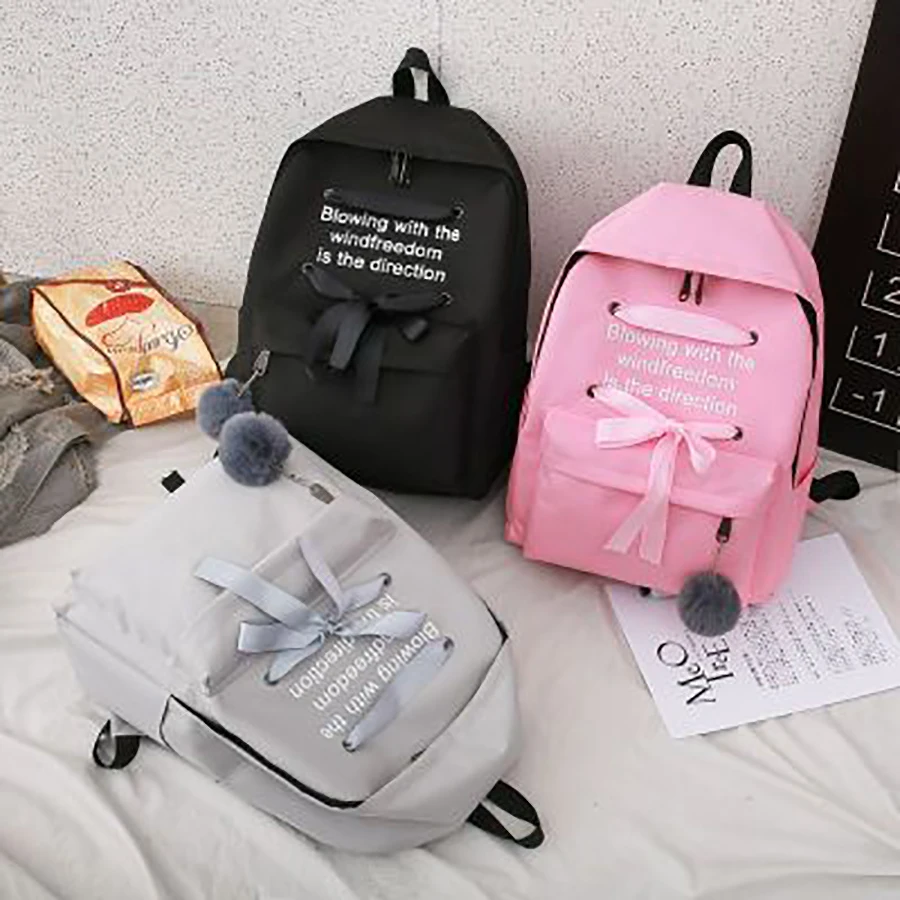 

Casual Bow Letter Print Backpacks For Women Campus Student Girls Schoolbag Large Capacity Harajuku Ladies Travel Back Pack New