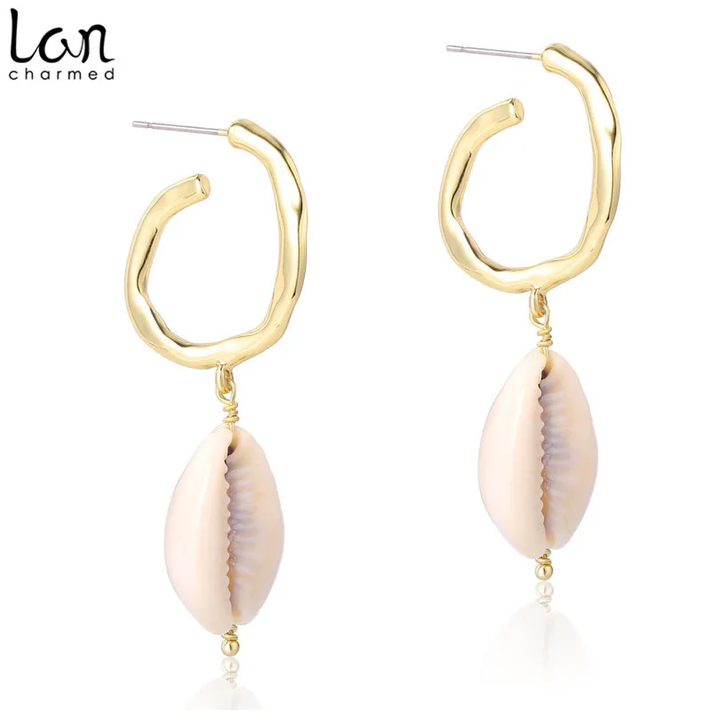 Lancharmed Natural Sea Shell Fashion Gold Color Drop Earrings Charm Gift for Women 2019 | Украшения и аксессуары