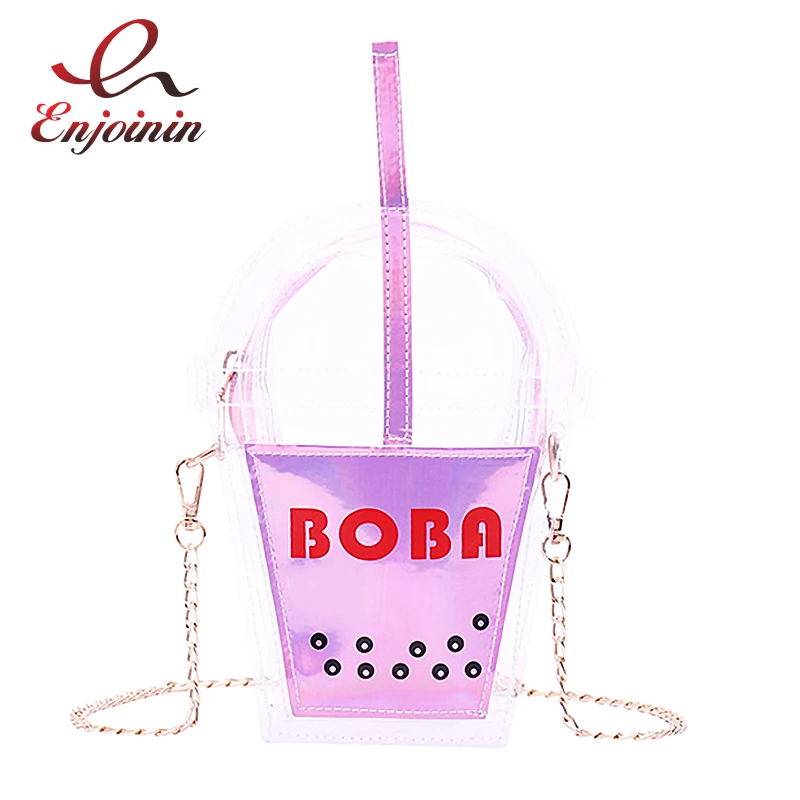

Cute Transparent Drink Bottle Design PVC Fashion Ladies Chain Purse Shoulder Bag Tote Crossbody Mini Bag Female Bolsa Flap Totes