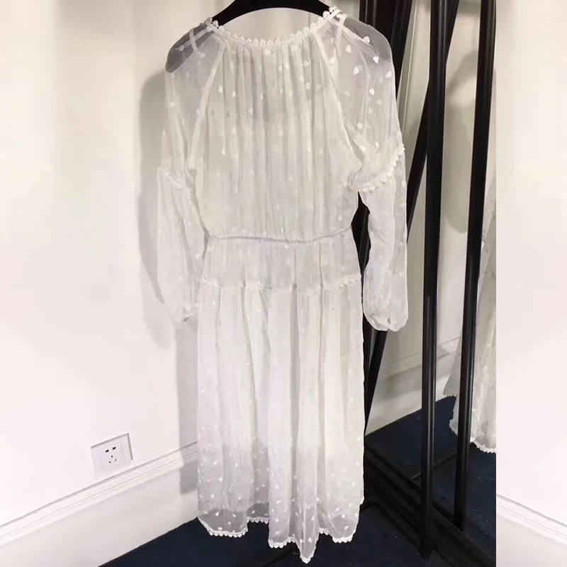 2019 Grandes Blanc White Imprimées De Printemps Longues Élégantes Avec Robe Manches Col Long Robes Luxe cou Femmes Tailles Marque À O w4FqpI1