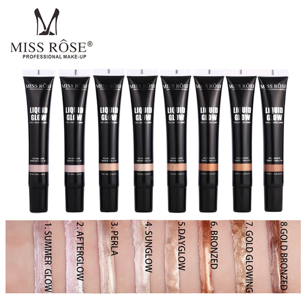 

MISS ROSE Liquid Highlighter Cream Highlighter Shimmer Smooth Brighten Face Glow Liquid Foundation Brighten Skin Makeup TSLM1