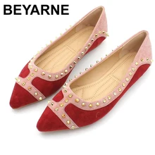 BEYARNENew Для женщин замшевые Туфли без каблуков модные высокое качество разноцветные острый носок водонепроницаемые женские сапоги с заклепками повседневная обувь Женская обувь