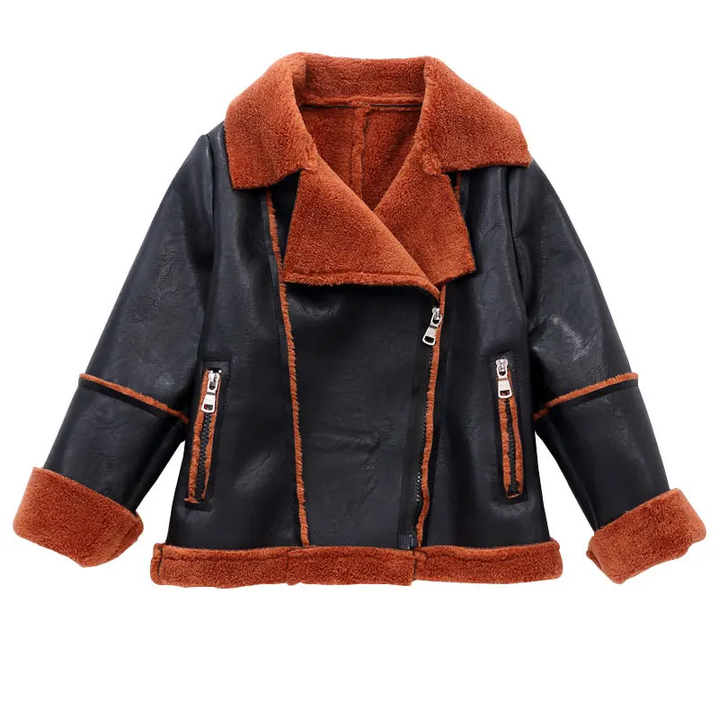 

2019 Fashion Children PU Leather Jacket Boys Leather Coat Girls Spring Winter Warm Thick Jacket Children Casual Outerwear 3-10T