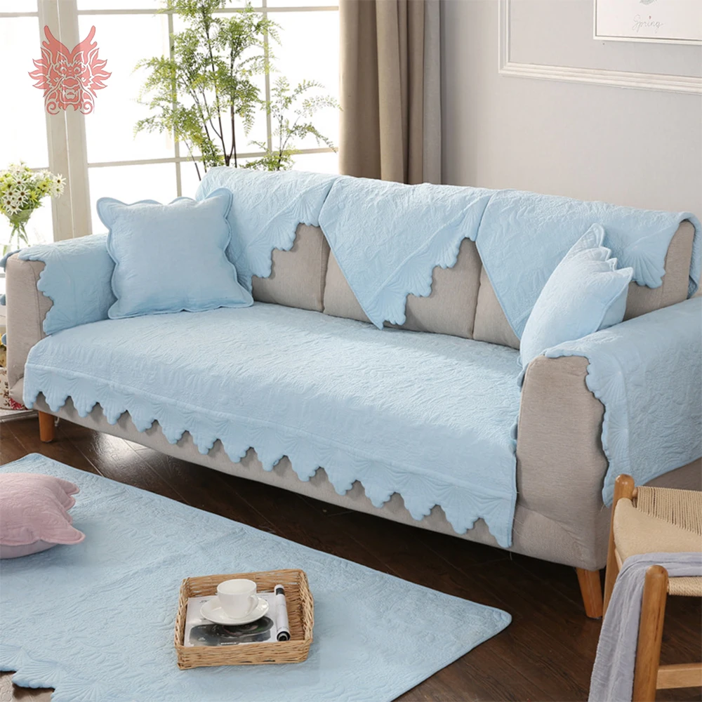 Korean style blue pink grey floral qulited cotton sofa covers