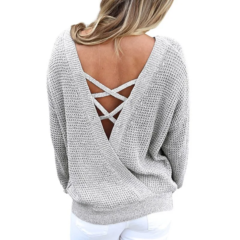 JIASIYUN Women Sweaters Sexy V-Neck Loose Open Back Low Cut Knitted Full Sleeve Sweaters Tops Pullovers Jumpers JIASIYUN Women Sweaters Sexy V-Neck Loose Open Back Low Cut Knitted Full Sleeve Sweaters Tops Pullovers Jumpers