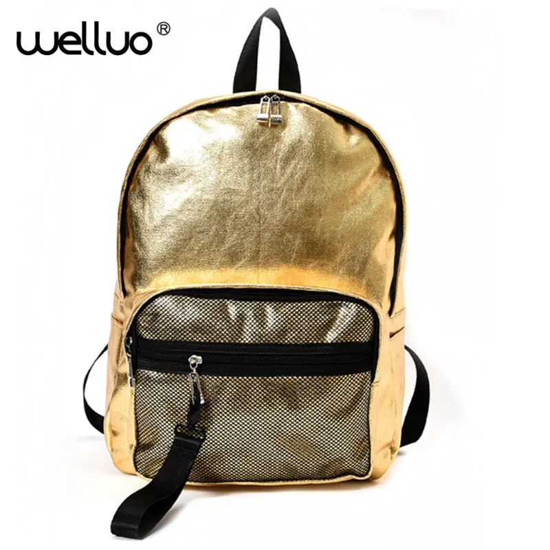 Couple Silver Glossy women Backpack For Teenage Girls Boys Holographic Laser Leather Book Bag Students School