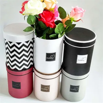 

1pc Upscale Colorful Round Flower Paper Boxes with Lid Hug Bucket Florist Gift Packaging Box 13*13*18 Cm Home Wedding Decor