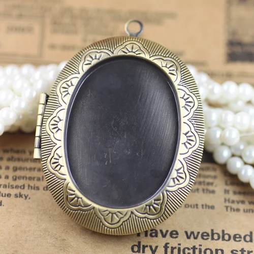 39*47mm 10pcs Oval Photo Frame Locket Box Pendants,Copper Antique