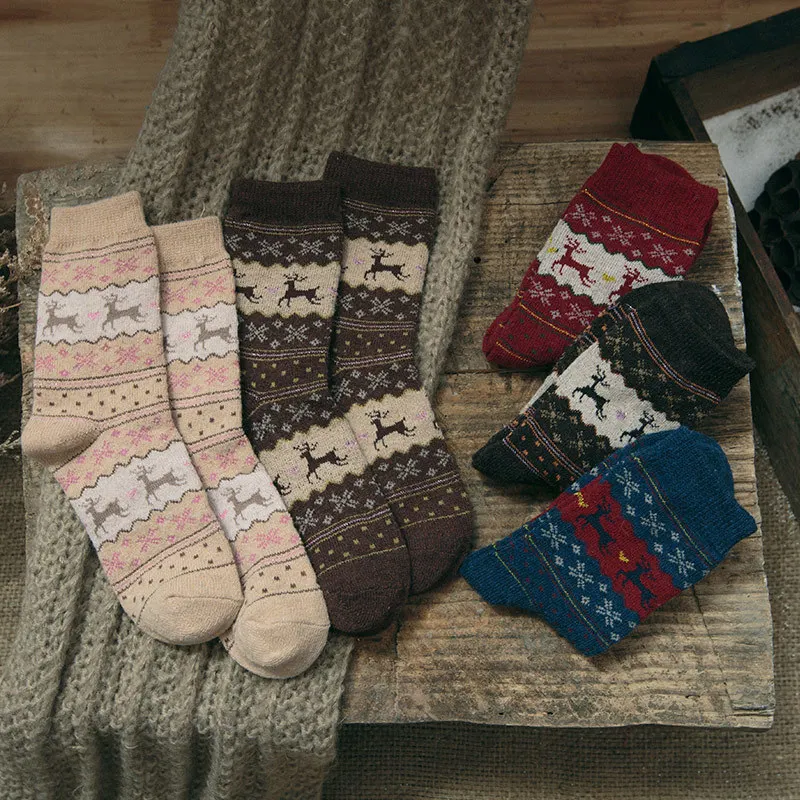 PEONFLY Autumn Winter Rabbit Wool Cartoon Christmas Fawn Leisure Time Woman funny Socks hosiery women 5PAIRS/LOT