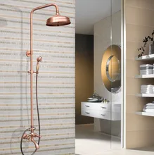 Wall Mounted Antique Red Copper 8 Rain Shower Faucet Mixer Set with Bathroom Shower Faucet Hand Shower Sprayer zrg501 lifting black full copper rain shower set black bronze retro european style antique shower set shower faucet xt311