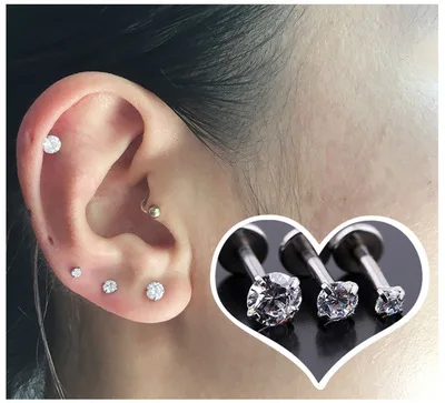 

MODRSA 1piece Silver Labret Lip Ring Zircon Prong Gem Earrings Tragus Helix Ear Nose Piercing Stainless Steel Body Jewelry