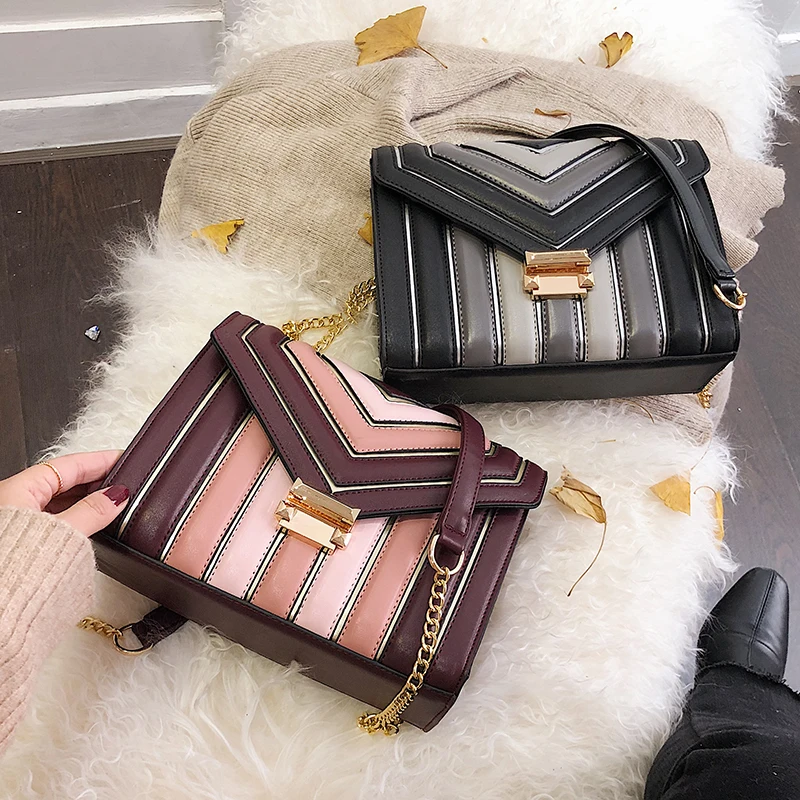 

European Fashion Ladies Square bag 2019 Quality PU Leather Women's Designer Luxury Handbag Lock Chain Shoulder Messenger bag gg