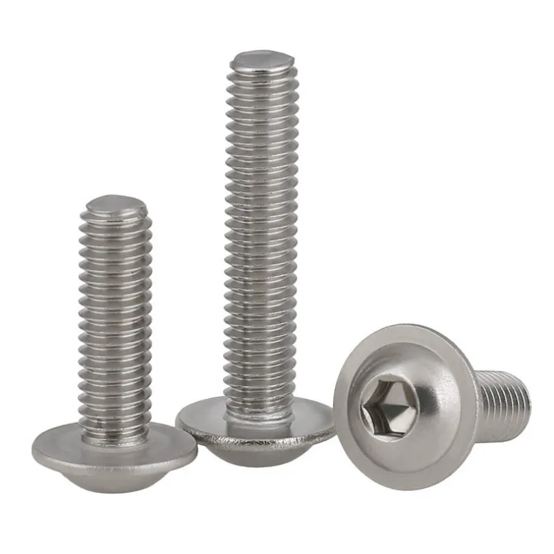 20PCS M3 M4 304 Stainless Steel Half Round Button Flange Head with Washer Inner Hex Socket Allen Screws Bolt