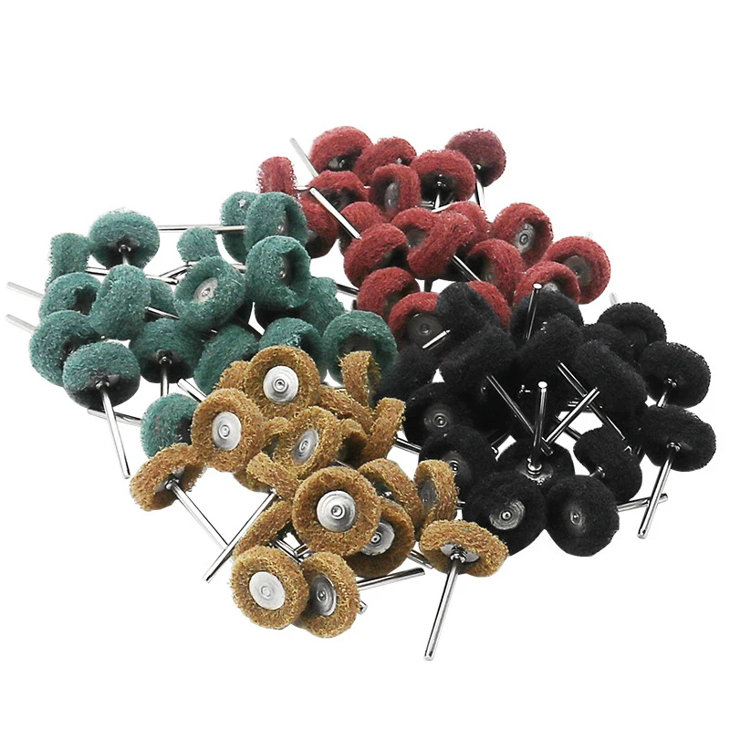 80pcs Mini Brush Scourer Abrasive Wheel Fiber Grinding Sanding Head Buffing Polishing Wheel For Dremel