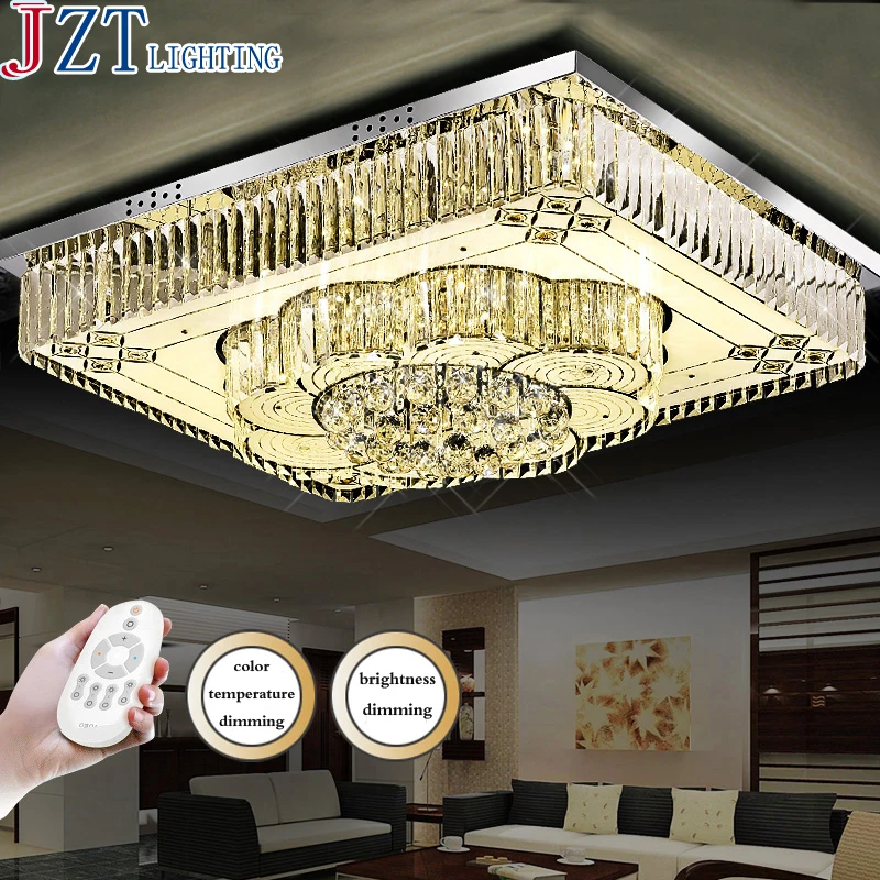 

Z Modern Remote Lighting Clear LED K9 Crystal Ceiling lamps Rectangle Design Lighting Fixture Living Room Remote Control Light