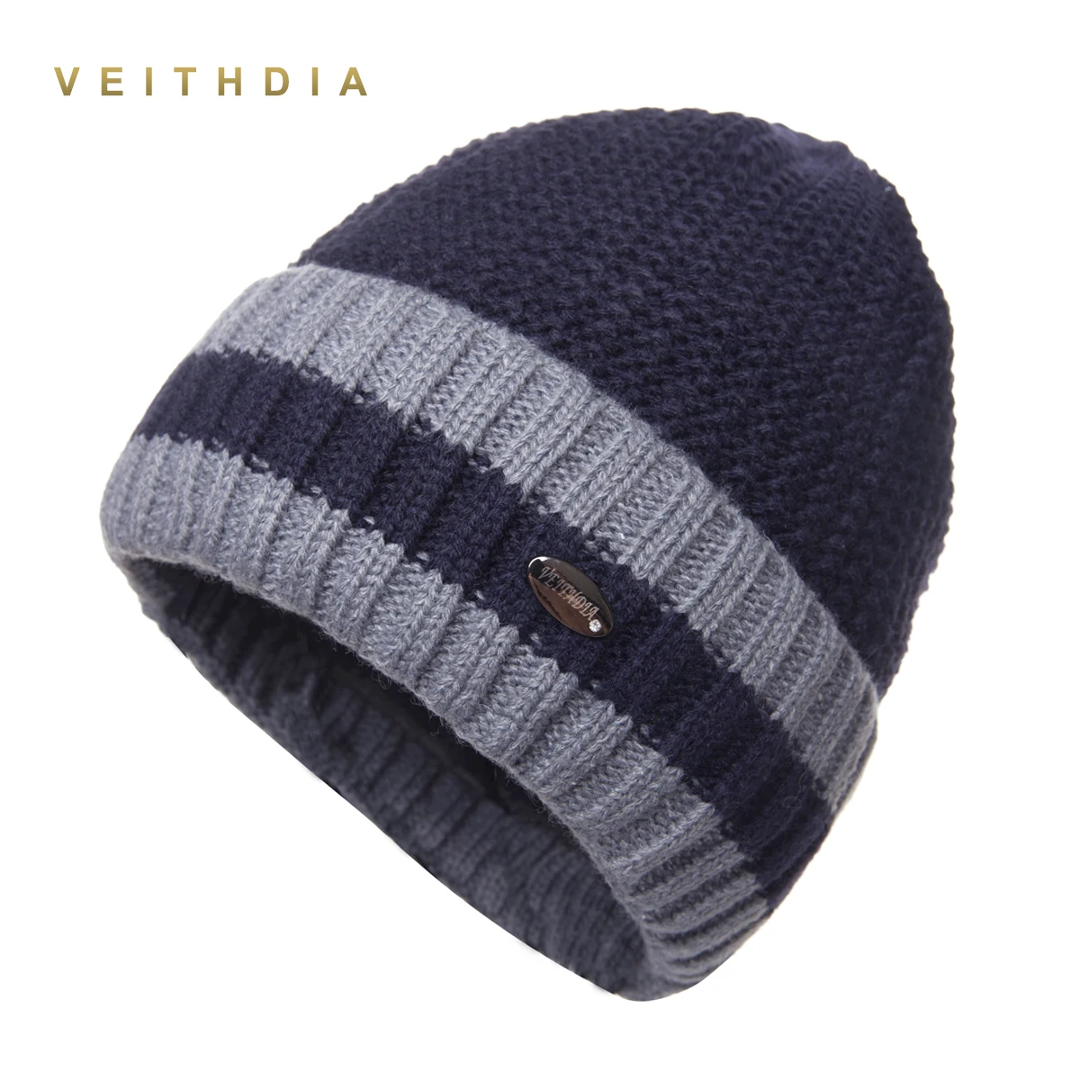 

VEITHDIA Pineapple Skullies Hats For Men beanies Knitted plus velvet Patchwork Color Cap Winter Men's Hat gorro cap Thick warm