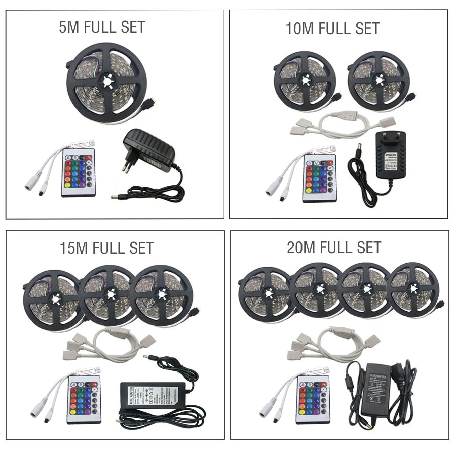 Светодиодный светильник 2835 SMD, Светодиодная лента 5 м 10 м 3528 Гибкая домашняя Светодиодная лента RGB+ 24key контроллер+ светодиодный блок питания 12 В постоянного тока