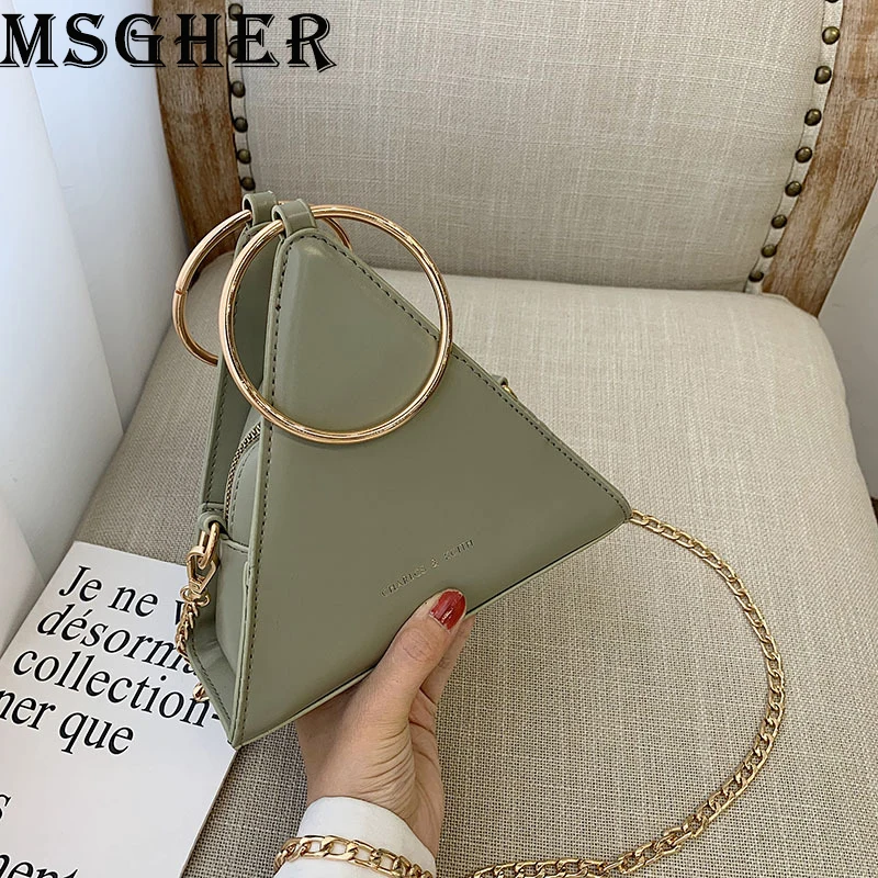 

MSGHER Handbags Women High Designer Triangle Small Bags Female Casual Chain Shoulder Bags High Quality Crossbody Bag