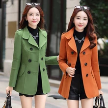 Wkoud зимнее шерстяное пальто для Для женщин одноцветное двубортное Изящная верхняя одежда с длинным рукавом отложной воротник Тренч пальто C8131