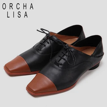 

ORCHA LISA New Women Flats genuine leather cross tied oxford shoes Spring party office lady lace up Boat Shoes footwear