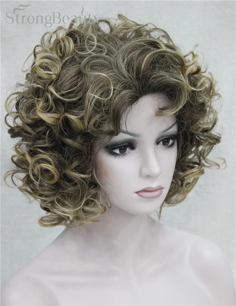 Сильный красота средней длины вьющиеся волосы высокой тепла полный синтетический парик для женщин