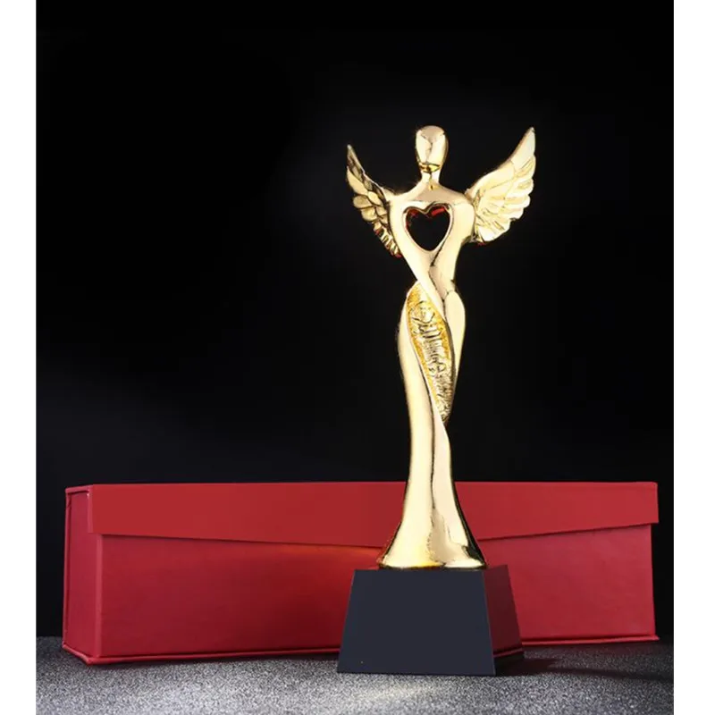 

Personality Love Angel Pedestal Trophy Gold-plated Resin Trophy Custom Company Award Trophy Production Can Be Lettering M1565