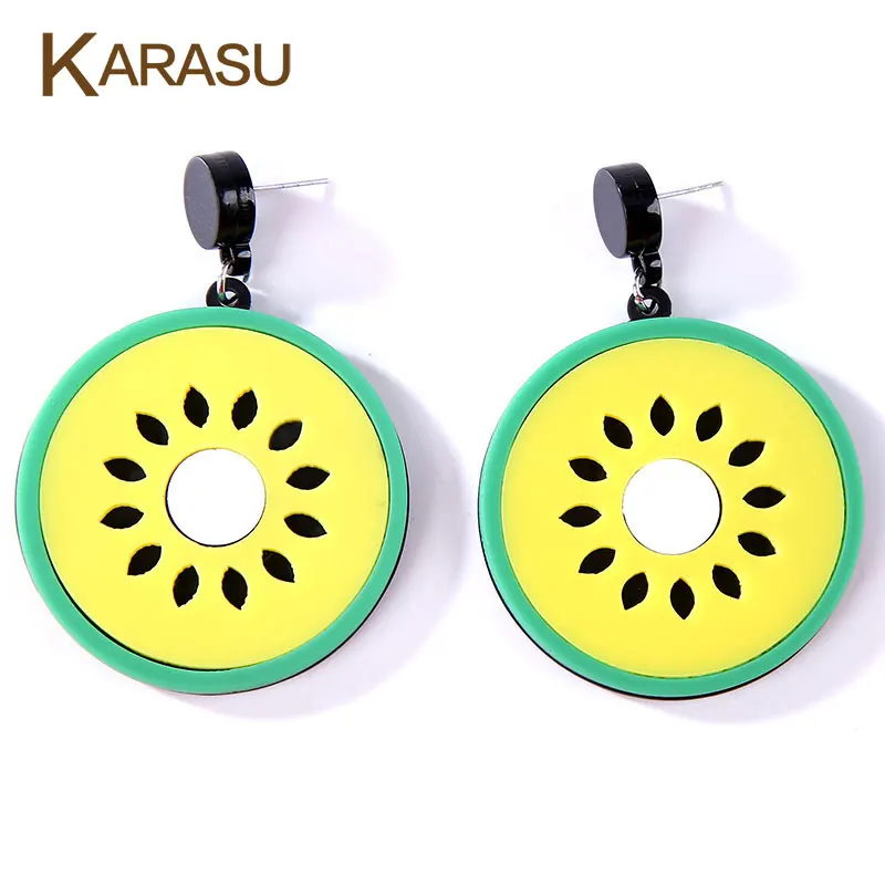KARASU Cartoon Kiwi Fruits Earrings Acrylic Women Dangle Drop Earrings