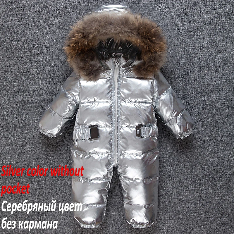  Winter warm baby rompers Jumpsuit Children duck down overalls Snowsuit toddler kids boys girls fur 