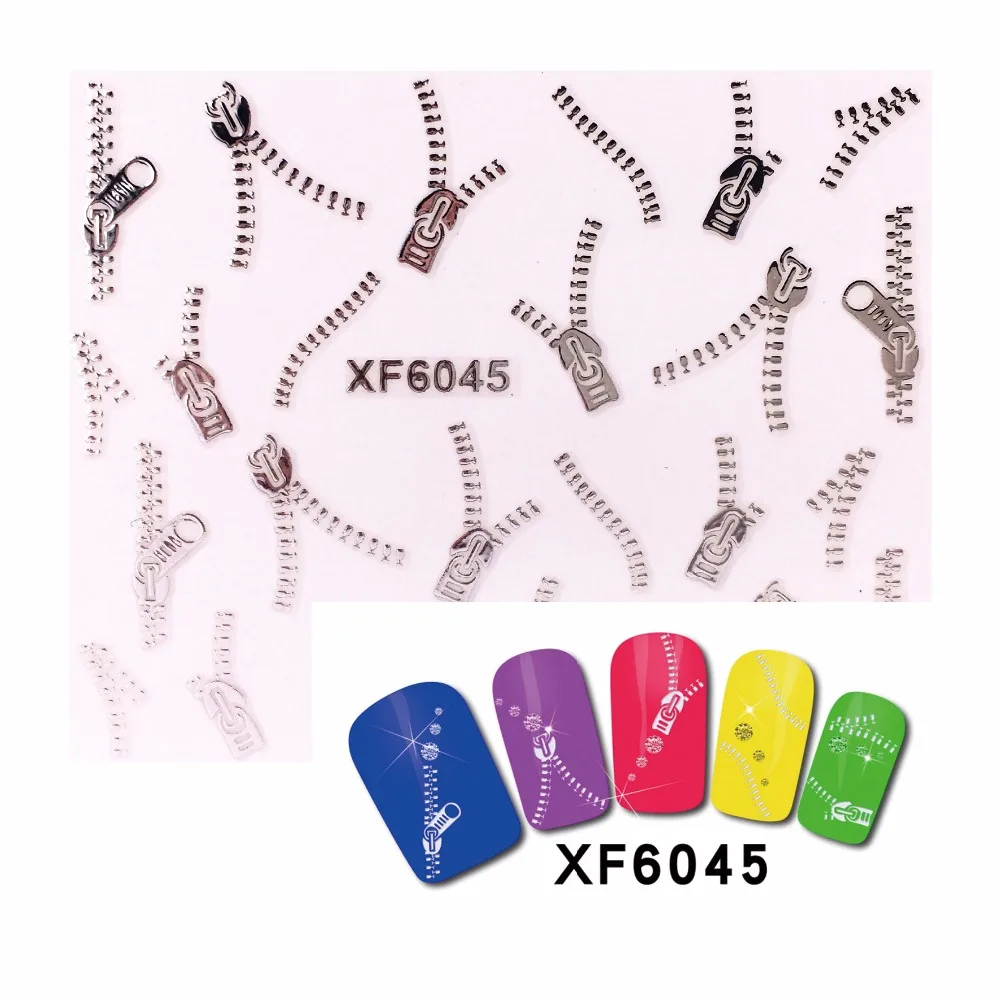 

YWK 3D Nail Stickers Beauty Silver Zipper Nail Art Charms Manicure Bronzing Decals Decorations Tools 6045