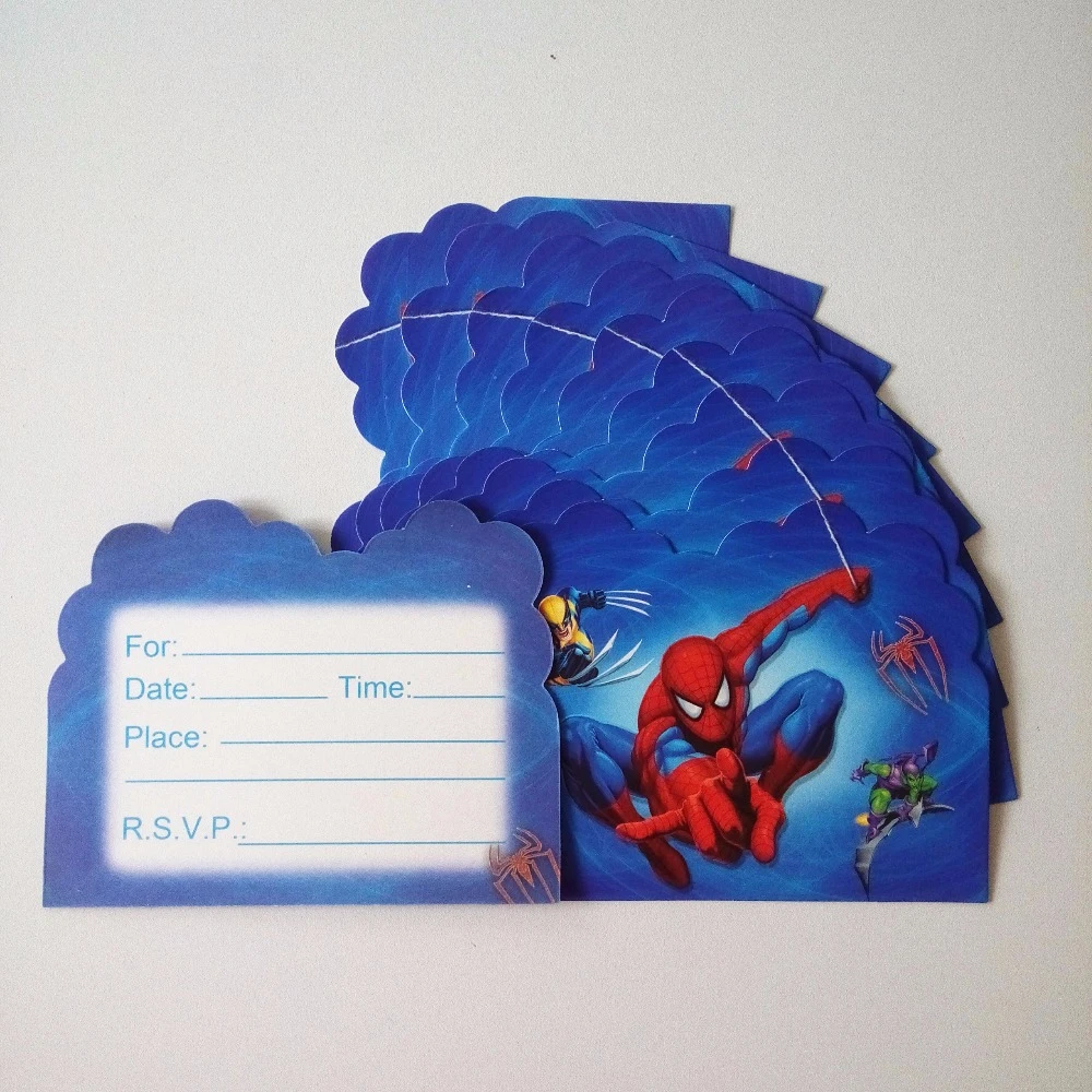 Carte D Invitation Spiderman Bleu 10 Pieces Sac Fournitures De Decoration D Anniversaire Pour Enfants Cadeaux Pour Bebe Aliexpress
