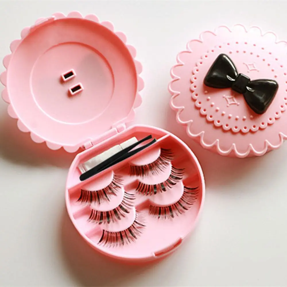 

1 PC Acrylic False Eyelashes Eye Lashes Storage Box Makeup Cosmetic Mirror Cute Bow Case Organizer Makeup Accessories