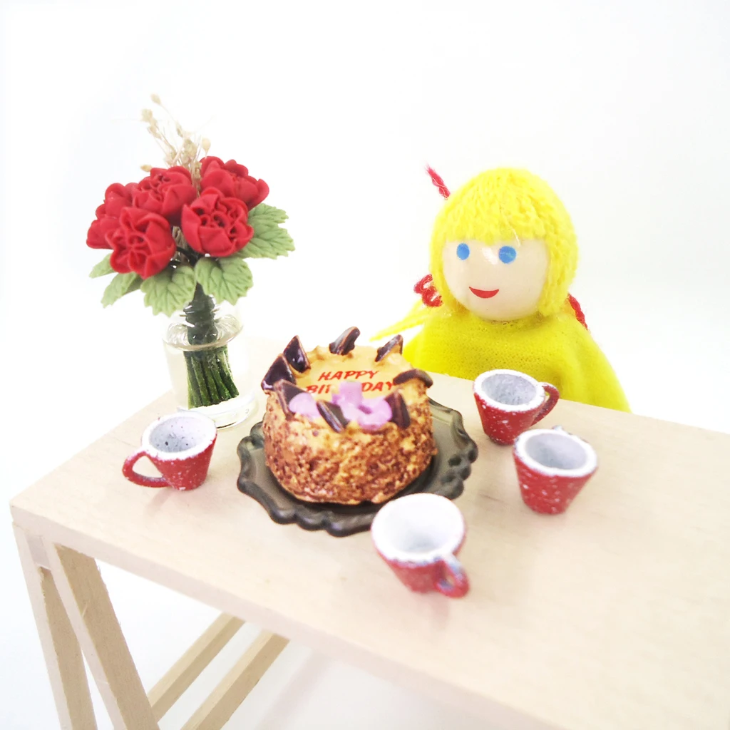 MagiDeal 1:12 Dollhouse Miniatures Happy Birthday Chocolate Cake Food Bakery Kitchen Toy for Dolls House Dining Room Cupboard