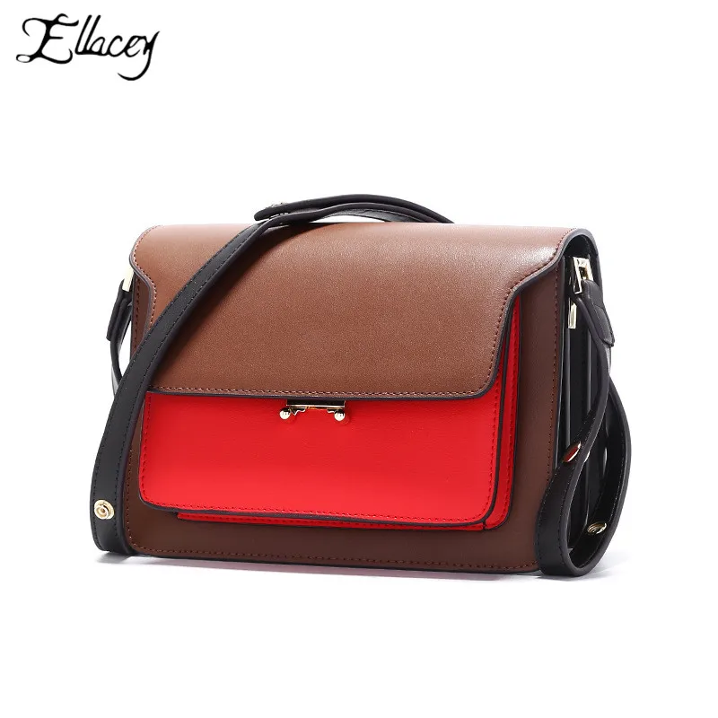 

Ellacey Korean Genuine Leather Handbag Accordion Bag 2019 Winter New Fashion Wild Shoulder Bag Ladies Famous Messenger bag