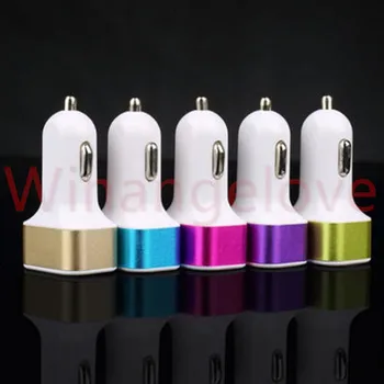 

200pcs 2.1A+1A Aluminum Square edge dual 2 ports usb Car Charger USB Adapter Charger for iphone x 8 7 for samsung s9 s8