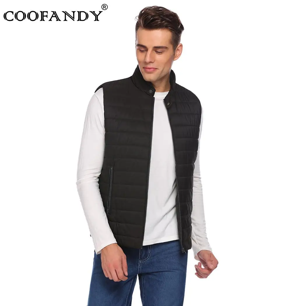 Quilted Stand Collar Zip Up Solid Slim Fit Casual Men's Vest with